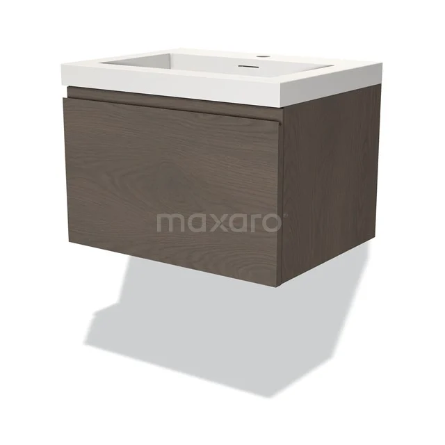 Modulo Vanity units with basin | 60 cm Dark brown oak Handle-less front Solid surface 1 drawer BMW11-03362