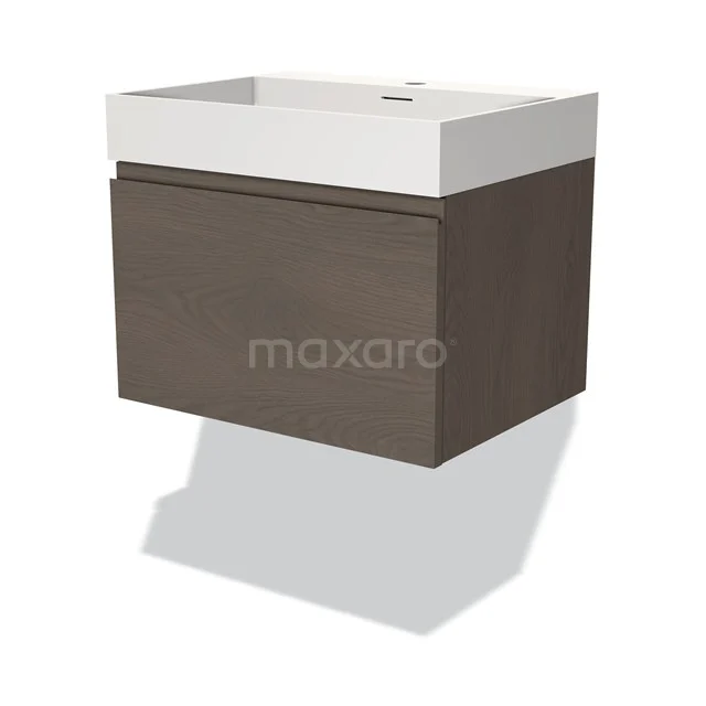 Modulo Vanity units with basin | 60 cm Dark brown oak Handle-less front Solid surface 1 drawer BMW11-03365