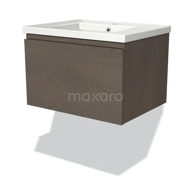 Modulo Vanity units with basin | 60 cm Dark brown oak Handle-less front Ceramic 1 drawer BMW11-03366