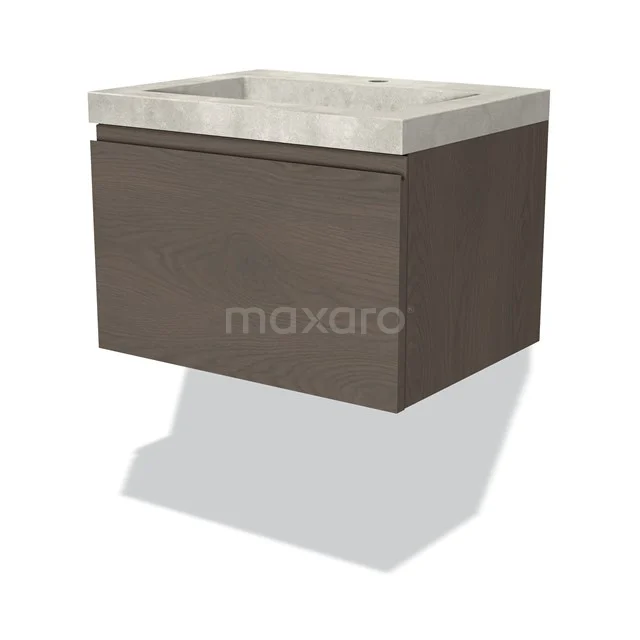 Modulo Vanity units with basin | 60 cm Dark brown oak Handle-less front Concrete 1 drawer BMW11-03368