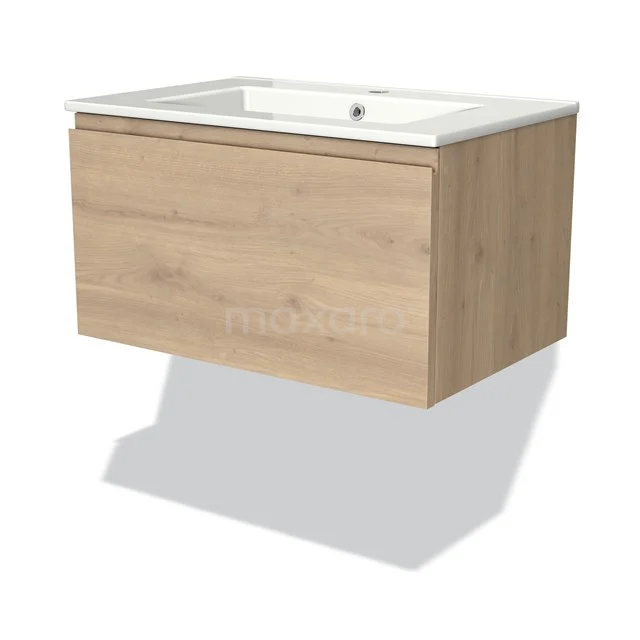 Holz Badezimmermöbel mit schwebendem Design, Eiche Optik und weißem keramischen Waschbecken, ideal für moderne Badezimmer Einrichtung.