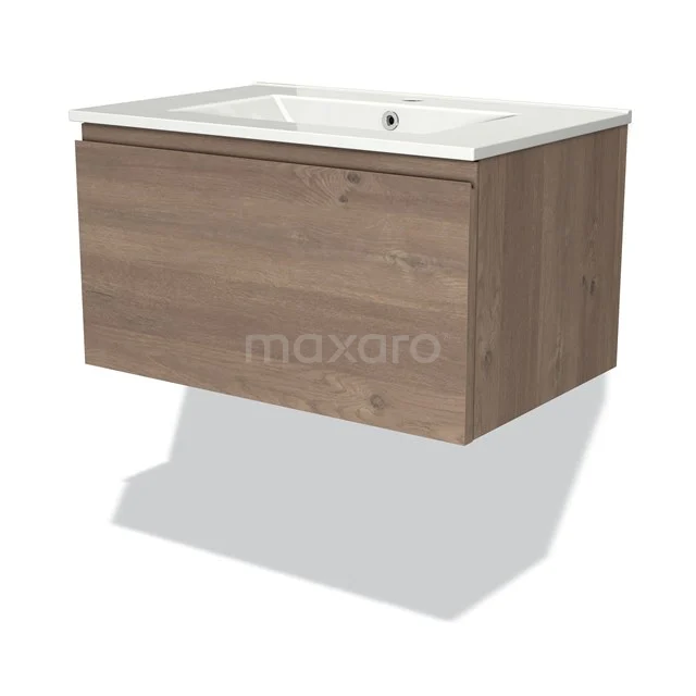 Badmöbel 70cm Modulo mittelbraune Eiche 1 Schublade griffloses Waschbecken Keramik BMW11-03382 Hängendes Badezimmermöbel Holzoptik, Eichenfarbe mit keramischem Waschbecken, moderne Ausstrahlung für ein stilvolles Badezimmer.