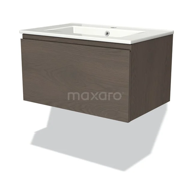 Modulo Vanity units with basin | 70 cm Dark brown oak Handle-less front Ceramic 1 drawer BMW11-03384