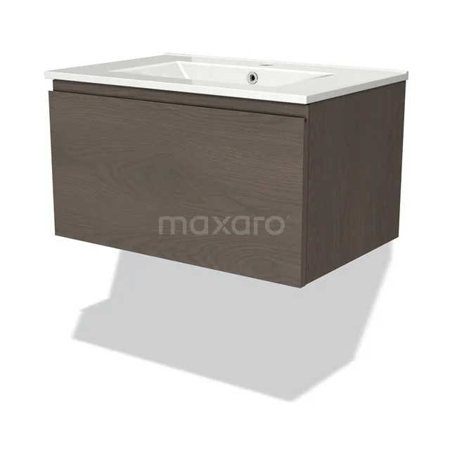 Modulo Vanity units with basin | 70 cm Dark brown oak Handle-less front Ceramic 1 drawer BMW11-03387