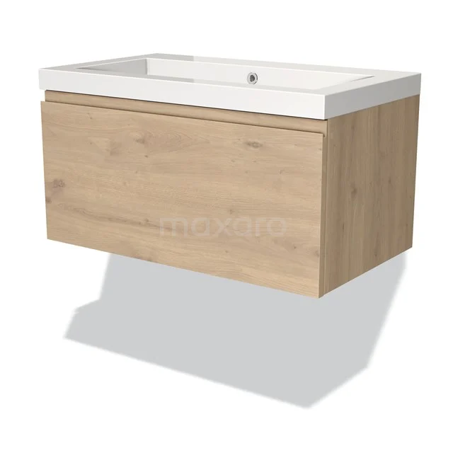 Wooden bathroom unit with basin, hanging design, oak look, modern and compact, ideal for stylish bathrooms.