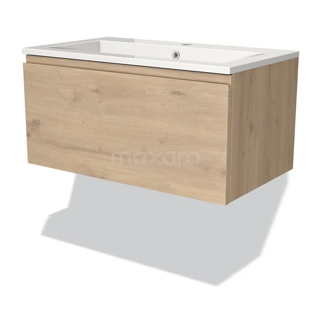 Holz hängendes Badezimmermöbel mit modernem Waschbecken, Eiche-Finish, minimalistischem Design und Softclose-Schublade.