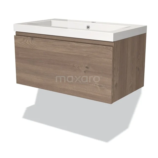 Modulo Vanity units with basin | 80 cm Mid brown oak Handle-less front Mineral marble 1 drawer BMW11-03407