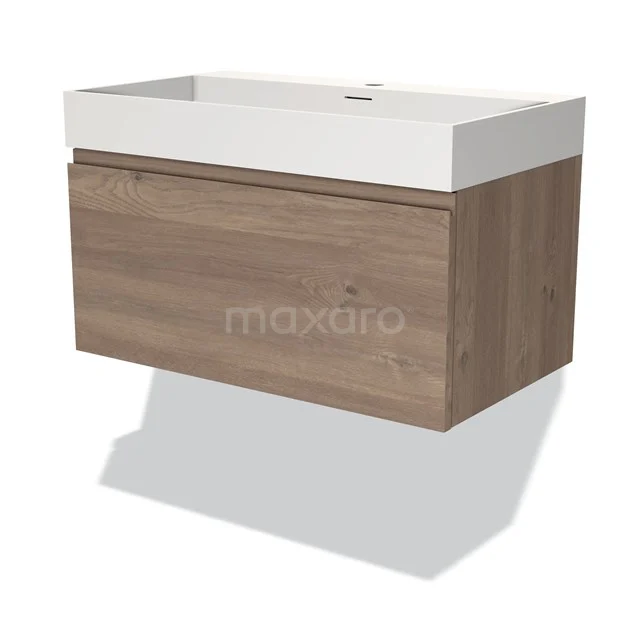 Wooden bathroom cabinet with a white basin, modern design, ideal for a stylish and organised bathroom.