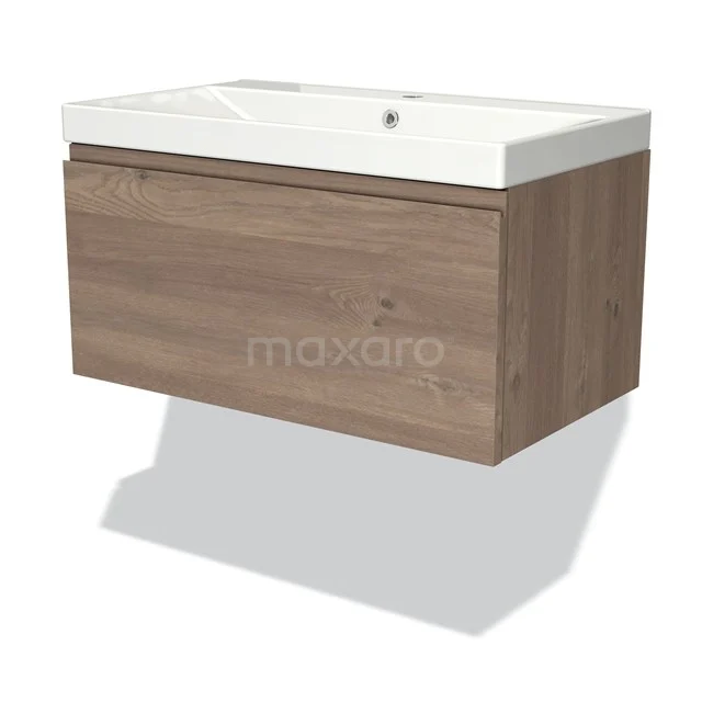 Modulo Vanity units with basin | 80 cm Mid brown oak Handle-less front Ceramic 1 drawer BMW11-03416
