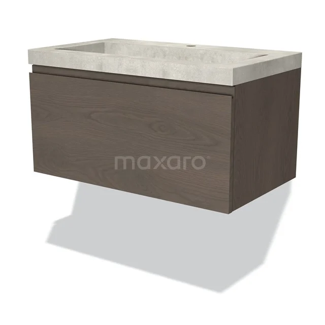 Modulo Vanity units with basin | 80 cm Dark brown oak Handle-less front Concrete 1 drawer BMW11-03431