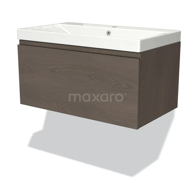 Modulo Vanity units with basin | 80 cm Dark brown oak Handle-less front Ceramic 1 drawer BMW11-03432