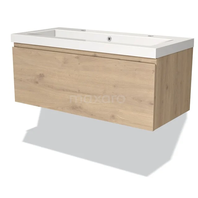 Modulo Vanity units with basin | 100 cm Light brown oak Handle-less front Mineral marble 1 drawer BMW11-03461