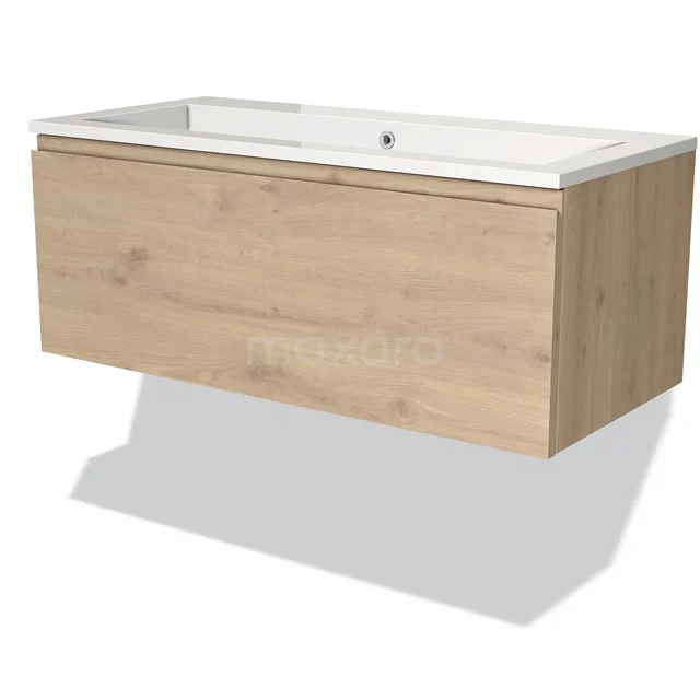 Modulo Vanity units with basin | 100 cm Light brown oak Handle-less front Mineral marble 1 drawer BMW11-03462