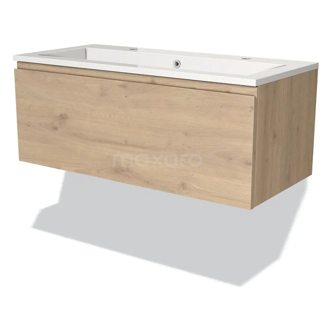 Modulo Vanity units with basin | 100 cm Light brown oak Handle-less front Mineral marble 1 drawer BMW11-03464