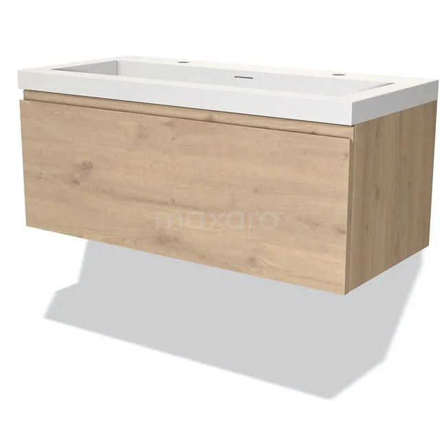 Modulo Vanity units with basin | 100 cm Light brown oak Handle-less front Solid surface 1 drawer BMW11-03465