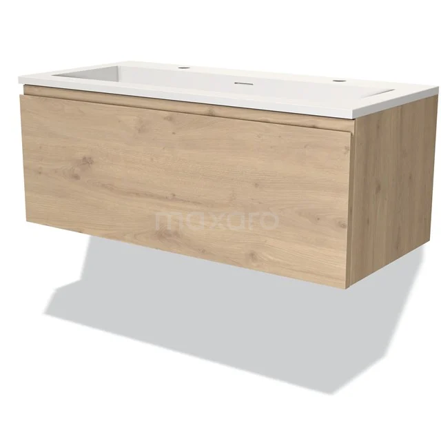 Holz Badmöbel mit Waschbecken, hell Eiche Oberflächenbehandlung, modernes schwebendes Design, ideal für ein stilvolles Badezimmer.