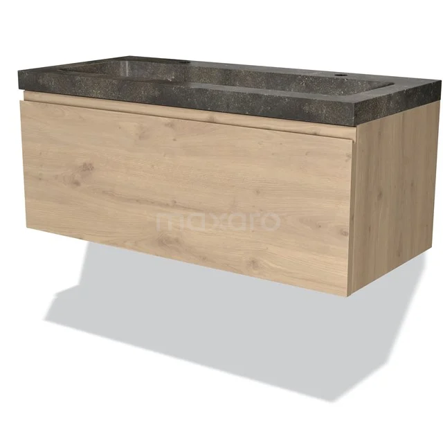 Modulo Vanity units with basin | 100 cm Light brown oak Handle-less front Natural stone 1 drawer BMW11-03468
