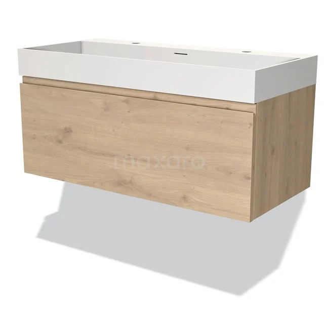 Modulo Vanity units with basin | 100 cm Light brown oak Handle-less front Solid surface 1 drawer BMW11-03469