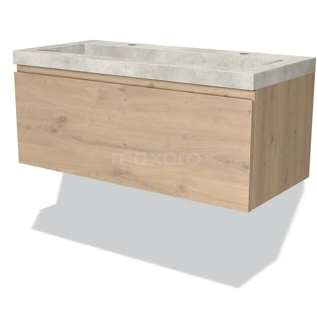 Eichen Badezimmermöbel mit marmoriertem Waschbecken, modernes Design, geräumige Schublade und schwebendes Modell für ein stilvolles Badezimmer.