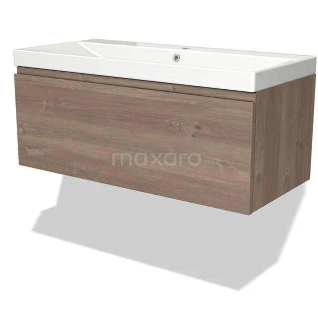 Modulo Vanity units with basin | 100 cm Mid brown oak Handle-less front Ceramic 1 drawer BMW11-03493