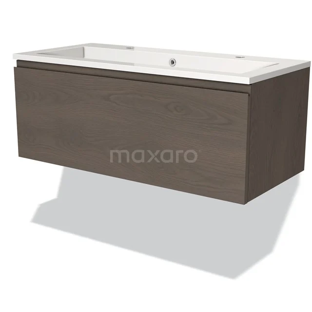 Modulo Vanity units with basin | 100 cm Dark brown oak Handle-less front Mineral marble 1 drawer BMW11-03504