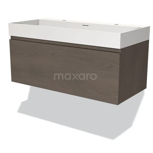 Wooden bathroom unit with wide white basin, modern design, hanging model, suitable for functional and stylish bathrooms.