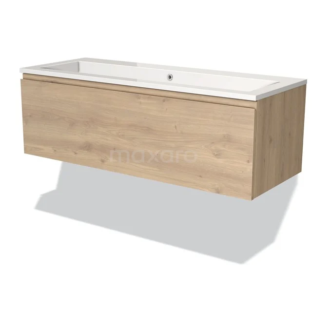 Wooden bathroom unit with white basin, modern design, oak finish and minimalist look.