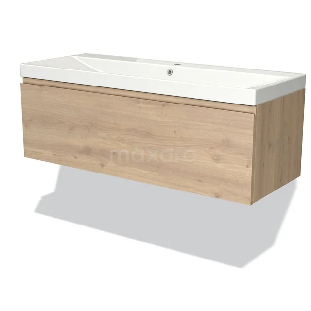 Oak bathroom unit with white vanity unit with basin, minimalist design, perfect for modern bathroom design.