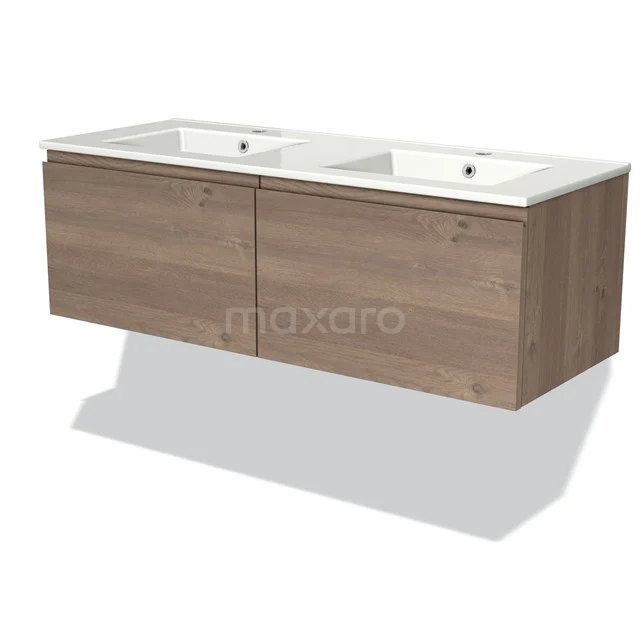 Modulo Vanity units with basin | 120 cm Mid brown oak Handle-less front Ceramic 2 Side-by-side drawers BMW12-00781