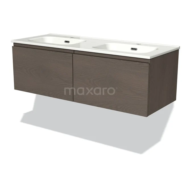 Modulo Vanity units with basin | 120 cm Dark brown oak Handle-less front Ceramic 2 Side-by-side drawers BMW12-00808
