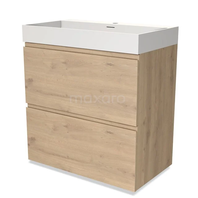 Wooden bathroom unit with sink, light Oak colour and two drawers, modern design for stylish bathroom design.
