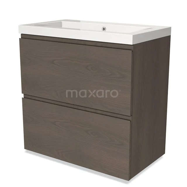 Modulo Vanity units with basin | 80 cm Dark brown oak Handle-less front Mineral marble 2 stacked drawers under each other BMW13-01186
