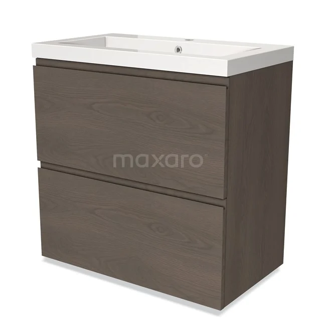 Modulo Vanity units with basin | 80 cm Dark brown oak Handle-less front Mineral marble 2 stacked drawers under each other BMW13-01187