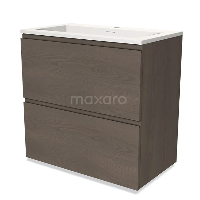 Modulo Vanity units with basin | 80 cm Dark brown oak Handle-less front Solid surface 2 stacked drawers under each other BMW13-01190