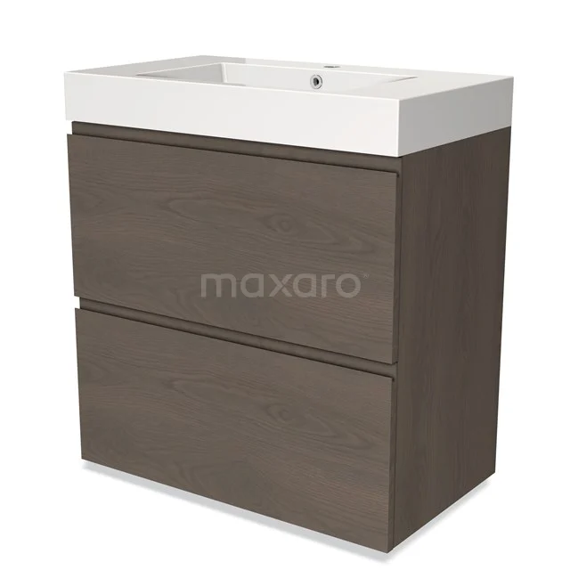 Modulo Vanity units with basin | 80 cm Dark brown oak Handle-less front Mineral marble 2 stacked drawers under each other BMW13-01199