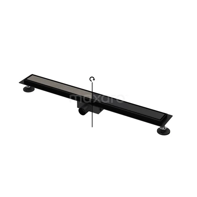 Schwarze, matte Edelstahl-Duschrinne mit klarem Design und integriertem Siphon, perfekt für moderne Bäder.