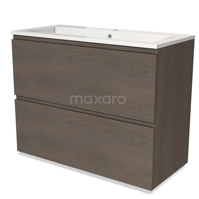Modulo Vanity units with basin | 100 cm Dark brown oak Handle-less front Mineral marble 2 stacked drawers under each other BMW13-01246
