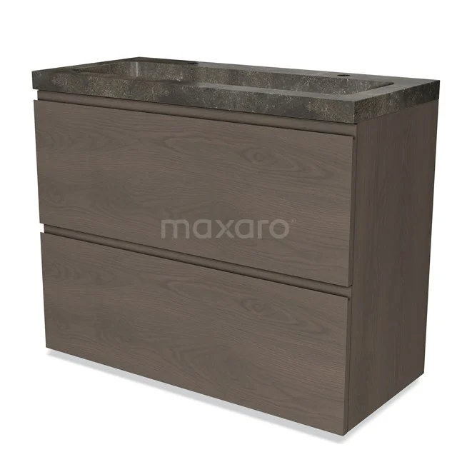 Modulo Vanity units with basin | 100 cm Dark brown oak Handle-less front Natural stone 2 stacked drawers under each other BMW13-01251
