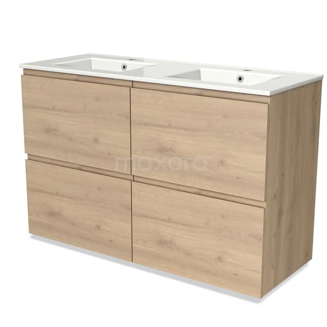 Wooden bathroom unit with double basin, modern design in light Oak colour, ideal for stylish bathrooms.