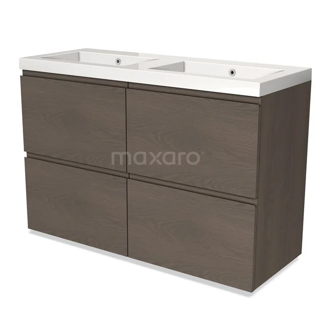 Braune Holz-Badmöbelset mit Doppelwaschbecken, modernes Design, ideal für stilvolle und praktische Bäder.