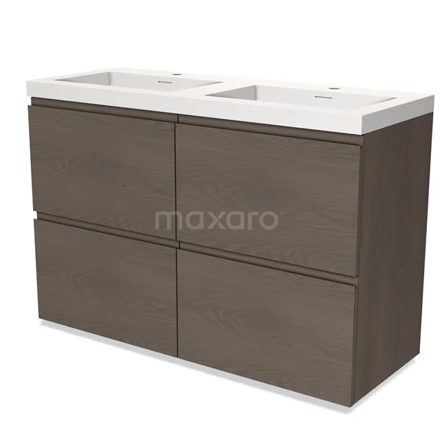 Modulo Vanity units with basin | 120 cm Dark brown oak Handle-less front Solid surface 4 high drawers BMW14-00513