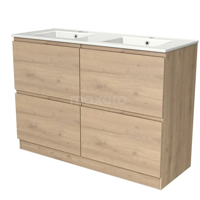 Modulo Vanity units with basin | 120 cm Light brown oak Handle-less front Ceramic 4 standing high drawers BMW14S-00113