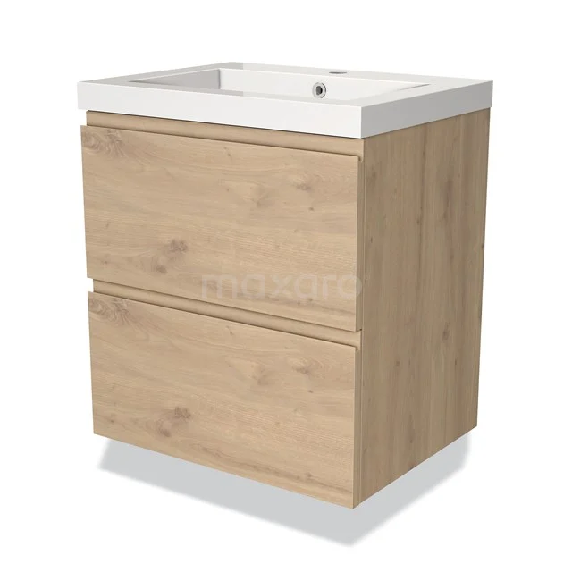 Modulo Vanity units with basin | 60 cm Light brown oak Handle-less front Mineral marble 2 Stacked drawers BMW17-03500
