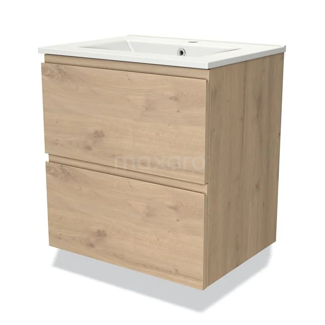 Modulo Vanity units with basin | 60 cm Light brown oak Handle-less front Ceramic 2 Stacked drawers BMW17-03511