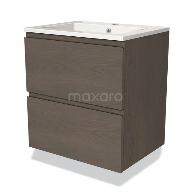 Modulo Vanity units with basin | 60 cm Dark brown oak Handle-less front Mineral marble 2 Stacked drawers BMW17-03531