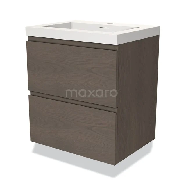 Modulo Vanity units with basin | 60 cm Dark brown oak Handle-less front Solid surface 2 Stacked drawers BMW17-03532