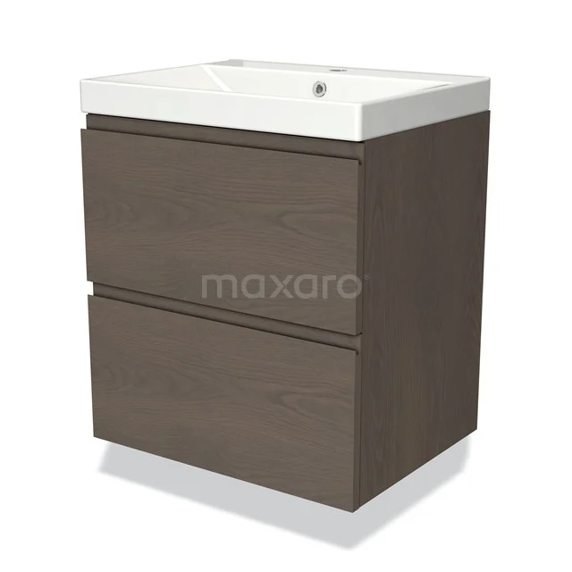 Modulo Vanity units with basin | 60 cm Dark brown oak Handle-less front Ceramic 2 Stacked drawers BMW17-03539