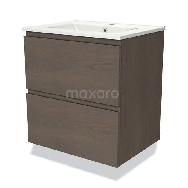 Modulo Vanity units with basin | 60 cm Dark brown oak Handle-less front Ceramic 2 Stacked drawers BMW17-03541