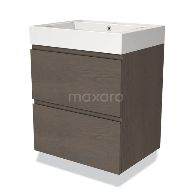 Modulo Vanity units with basin | 60 cm Dark brown oak Handle-less front Mineral marble 2 Stacked drawers BMW17-03542