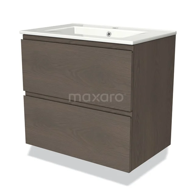 Modulo Vanity units with basin | 70 cm Dark brown oak Handle-less front Ceramic 2 Stacked drawers BMW17-03554